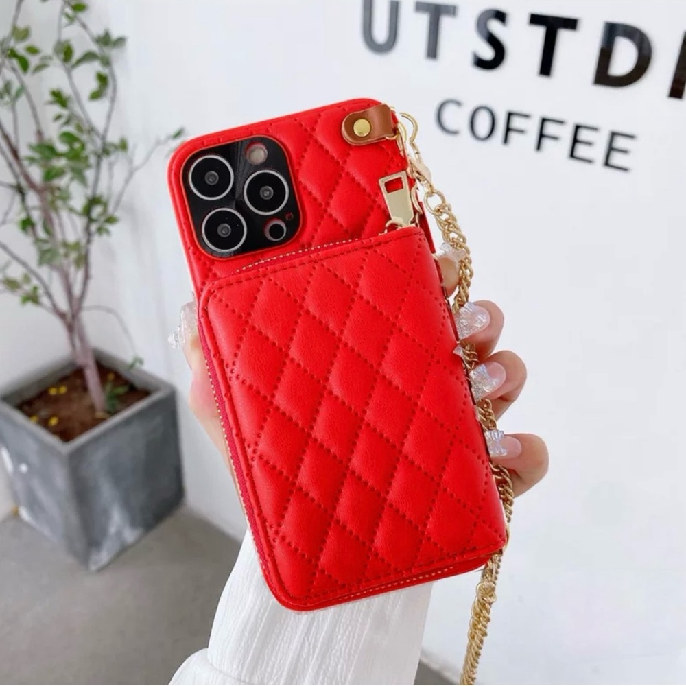 iPhone Case with Crossbody Adjustable Strap in Red Color